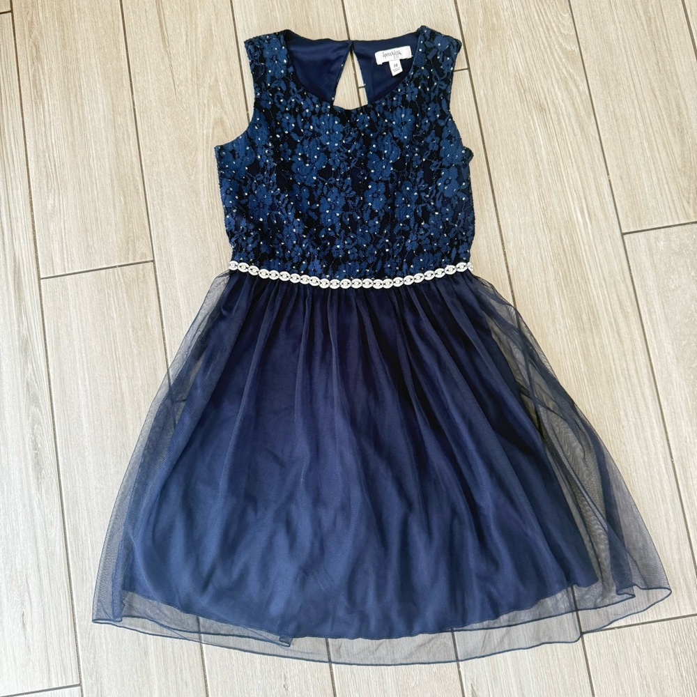 Speechless Navy Floral Kids Dress with Tulle Skirt